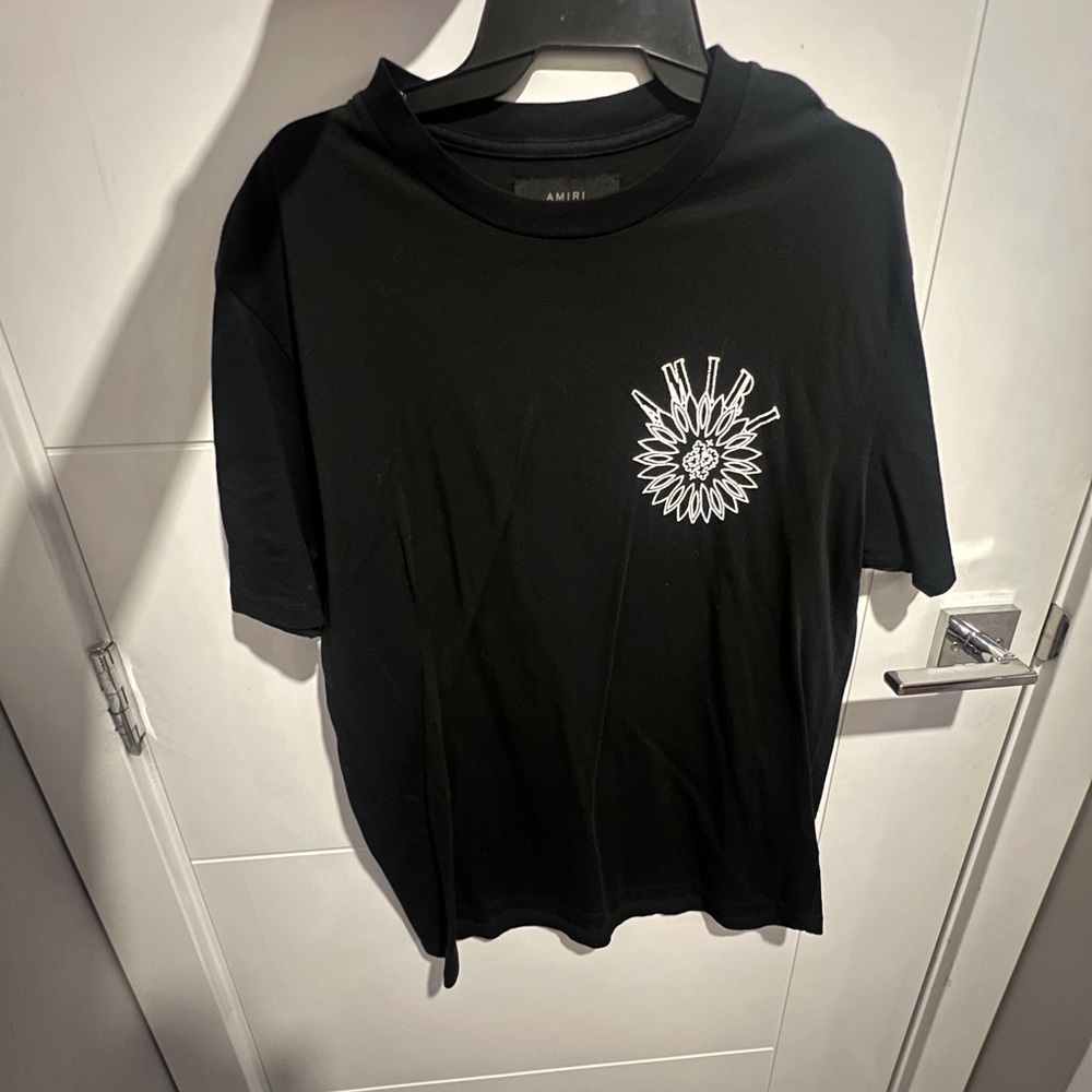 Amiri Black Tee with White Floral Graphic